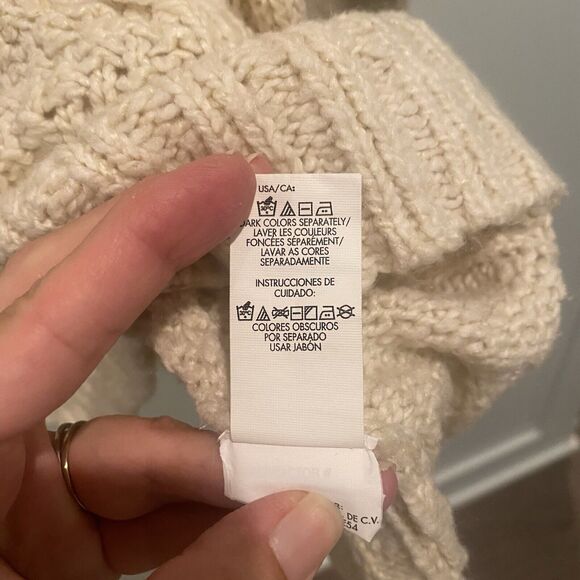 Calvin‎ Klein Sweater Women M Cream Fisherman Cable Oversized Scoop Neck Chunky - Picture 12 of 14